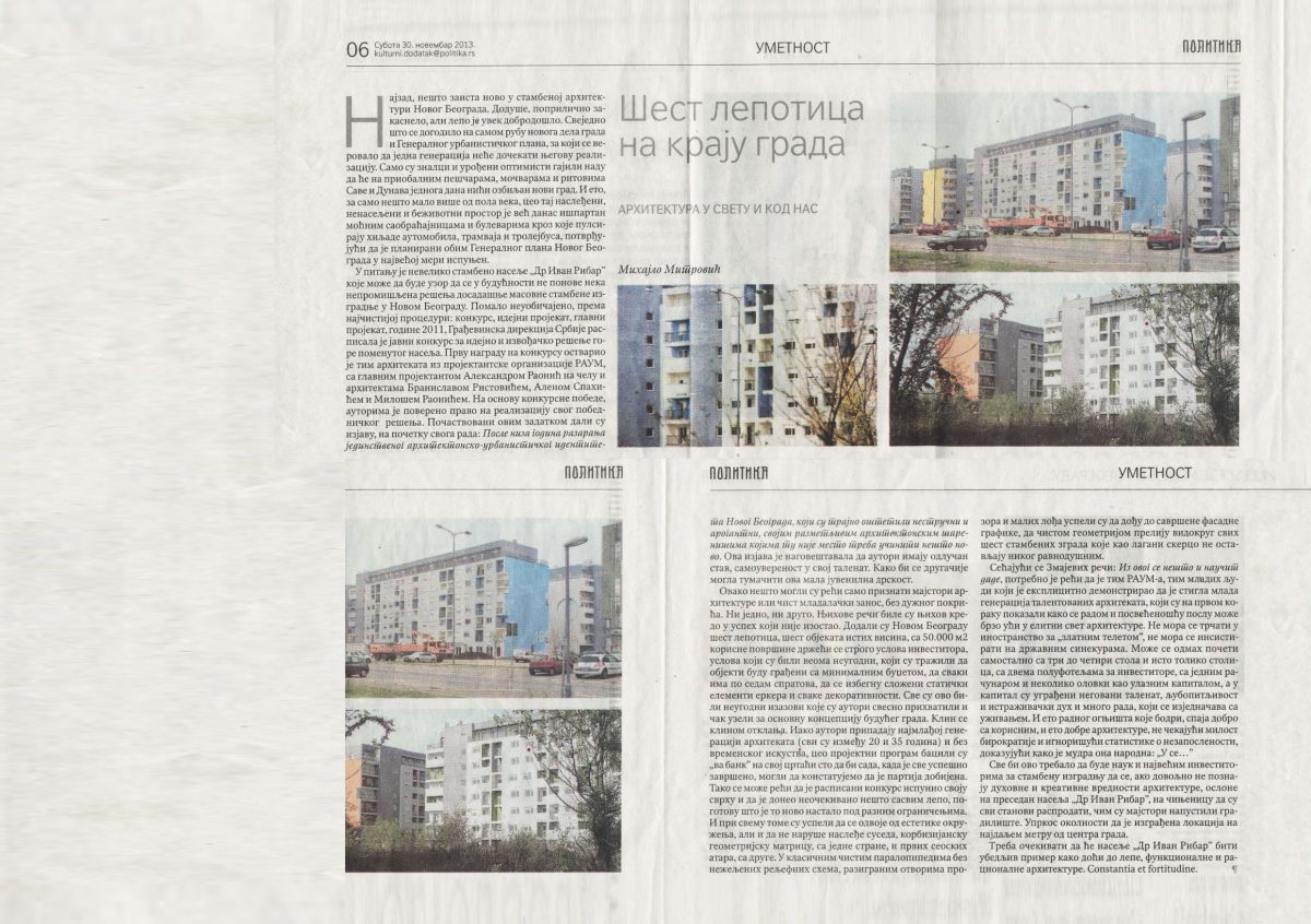 Mihajlo Mitrovic on block 72 housing in Politika